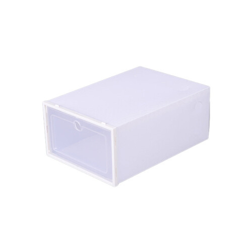 Clear Stackable Shoe Storage Box, 12x8x5", Transparent Foldable Clamshell Organizer with Front Opening (White)