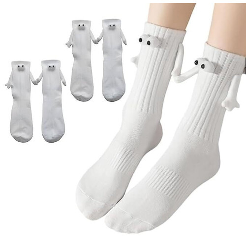 Magnetic Holding Hands Socks White 2 Pairs