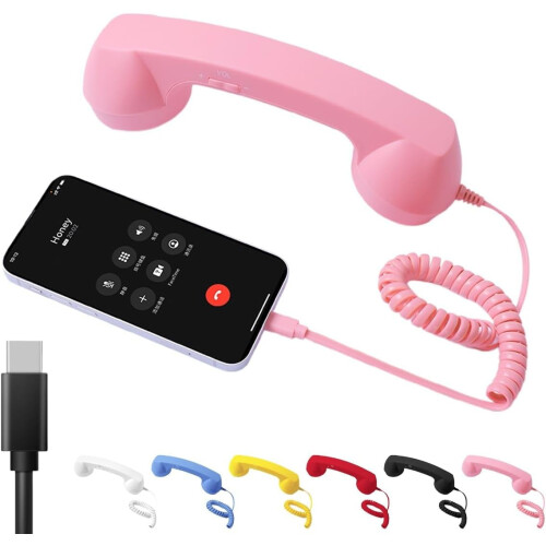 Retro Bluetooth Telephone Handset Type-C Pink