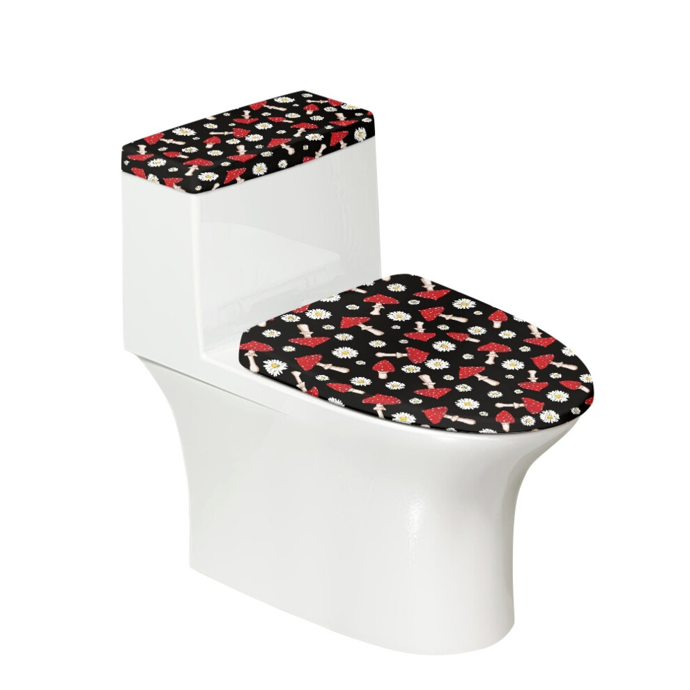 Mushroom Daisy Print Toilet Lid & Tank Cover 2-Pack, Adjustable Fabric Cozy Compatible With Most Toilets 9087558575434