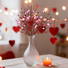 Pink Heart Berry Picks with Red Berries 5-Pack