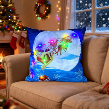 Cuscino luminoso natalizio, decorazione per le feste, LED a doppia modalità, 45x45 cm, cuscino per divano stampato, fodera in poliestere,