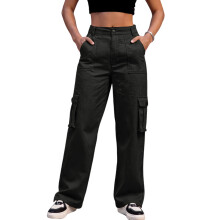 Women's Black High Waist Slim Wide Leg Trousers M