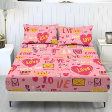 Pink Twin XL Sheet Set 3-Piece Love Heart Print Cooling