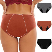 3 Pack Women's Period Underwear, Plus Size Leakproof Panties, Breathable Comfortable Overnight Period Panties, Anti-Side Leak