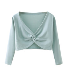 Mädchen Langarm-Cardigan, Schulterjacke, Wickeloberteil mit Knoten vorne, Tanzkleid, Überwurf, Grün, 10-11 Jahre
