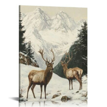 Décoration murale vintage : paysage de montagne enneigée, estampes d'art représentant une vue hivernale sur la neige, style ferme, 40 x 50 cm (16