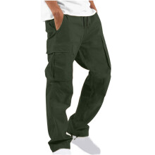 Plus Size Cargobukser Til Herrer Ensfarvede Casual Flere Lommer Udendørs Lige Type Fitnessbukser Cargobukser Bukser Armygrøn-2XL