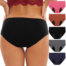 5 Pack Women's Leakproof Period Panties, Plus Size Cotton Middle Waist Underwear, Soft Breathable Postpartum Panties, Anti-Side Leak