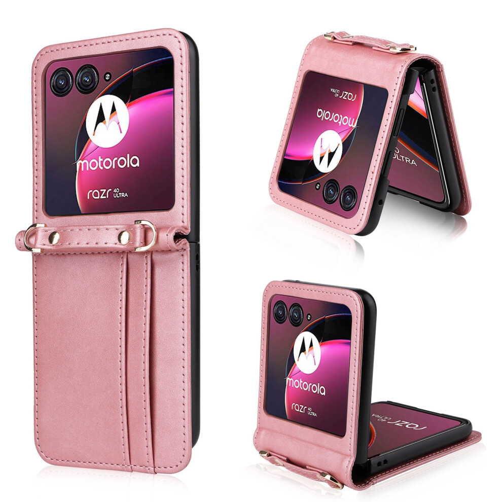 Pu Leather Wallet Case With Card Holder & Detachable Crossbody Lanyard For Motorola Moto Razr 2024, Shockproof Â Compatible With Motorola Moto Pink 9101399433323