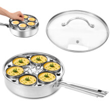 Ikoopy Egg Poacher Pan with Lid 6-Cup Nonstick Stainless