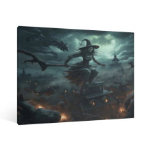 Vintage Halloween Witch Canvas Wall Art, Retro Gothic Poster – Compatible with Home/Bar Decor