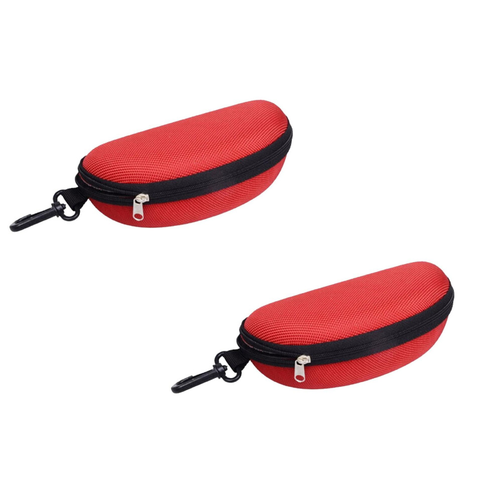 Red Zipper Eyeglasses Case (2 Pcs), Hard Shell Travel Case With Carabiner, Compatible With Most Glasses & Sunglasses, 6.69X3.15x2.36",