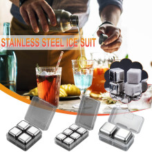 2-Piece Stainless Steel Whiskey Ice Stones, Reusable 304 Food-Grade, Non-Diluting Cooling Rocks for All Drinks (1.02")