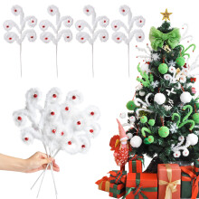 4PCS 17" Green Furry Christmas Tree Topper Picks, Curly Stem Fillers for Tree Top, Wreath, Vase – Compatible with Holiday Decor