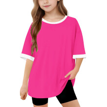 Girls Oversized Shirts Short Sleeve Baggy Round Neck Casual Tee Kids Summer Loose Basic Tshirts