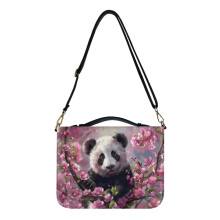 Panda Cherry Blossom Print Bible Case Cover for Women Leather Bible Bag with Shoulder Strap Bible Holder Bible Protector for Church and Daily Use, M