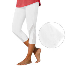 Women's Capri Leggings Mesh Design Knee-Length White