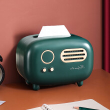 Vintage radio tissueboxhouder, retro tissue dispenser, plastic tissueboxhoes, groen, rood, roze, decoratieve opbergoplossing voor woonkamer en