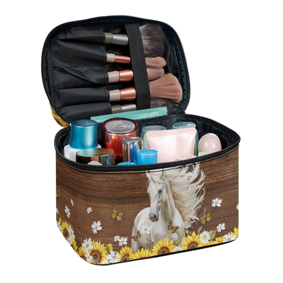 White Large Capacity Portable Cosmetic Brush Case Portable Hanging Organizer Portable Horse Sunflower Multifunction Unisex