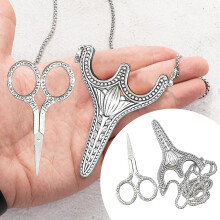 Vintage Embroidery Scissors Necklace - Antique Sewing Tool With Holder For Fabric Cutting, Craft Accessory With Chain