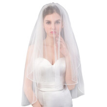 Velo da sposa corto a due strati in pizzo bianco con pettine L24WT da donna