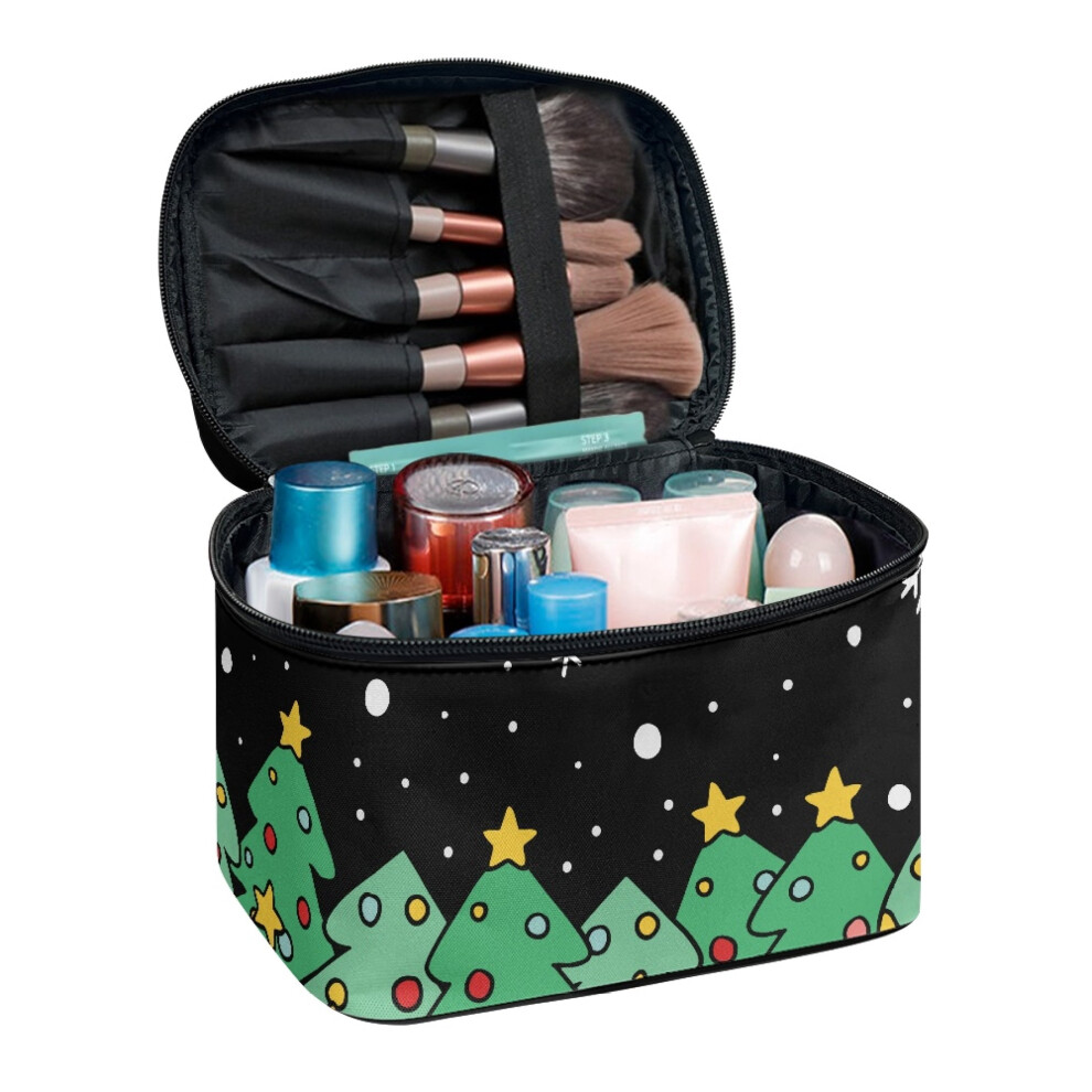Travel Cosmetic Bag with Brush Slots and Double Zipper