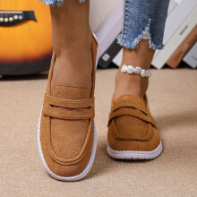Willtoo Women's Classic Comfort Suede Penny Loafers Casual Shoes Slip-Ons Lightweight Walking Flats Driving Boat Shoes Brown