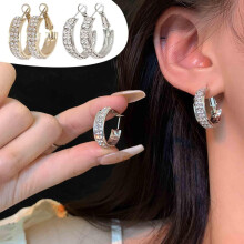 Lymphatic Activity Hoop Earrings, Lymphatic Drainage Slimming Hoop Earrings Metal Ear Nail Multilayer Diamond Inlaid C-shaped