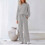 Women's Fall Solid Textured Drawstring 2-Piece Tracksuit Set Light Gray M 1