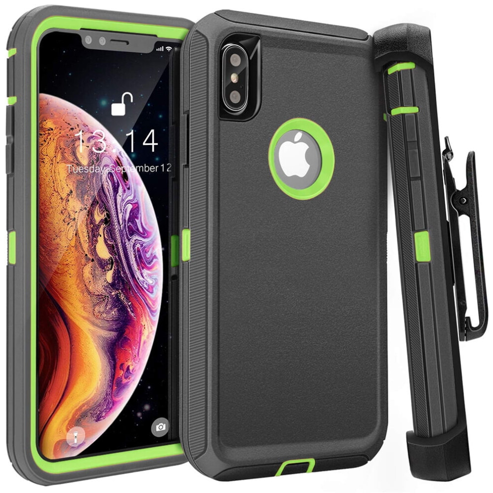 Compatible With Apple Compatible With Iphone Xs Max Heavy Duty Defender Armor Hybrid Case Cover With Clip Dark Gray Green 9152228642225