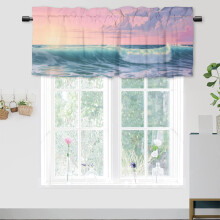 Watercolor Beach Ocean Curtains & Valances Set – Coastal Sunrise Scene for Bedroom, Bathroom, Living Room, Dining Room (Compatible with Standard