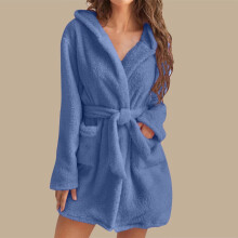 Fuzzy Robe for Women with Pockets Pure Color Hooded Plush Bathrobe for Women - Cozy & Warm Home Wear Womens Robe with Hoodie