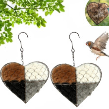 Handmade Alpaca Fiber Bird Nesting Heart – Refillable Wool Winter Shelter for Hummingbirds, 2-Pack Garden Art Birdhouse