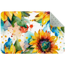Watercolor Sunflowers Flowers Small Area Rug, Non-Slip Door Mat Indoor Floor Mat, Washable Kitchen Rug Entrance DMat for Bedroom Living Room
