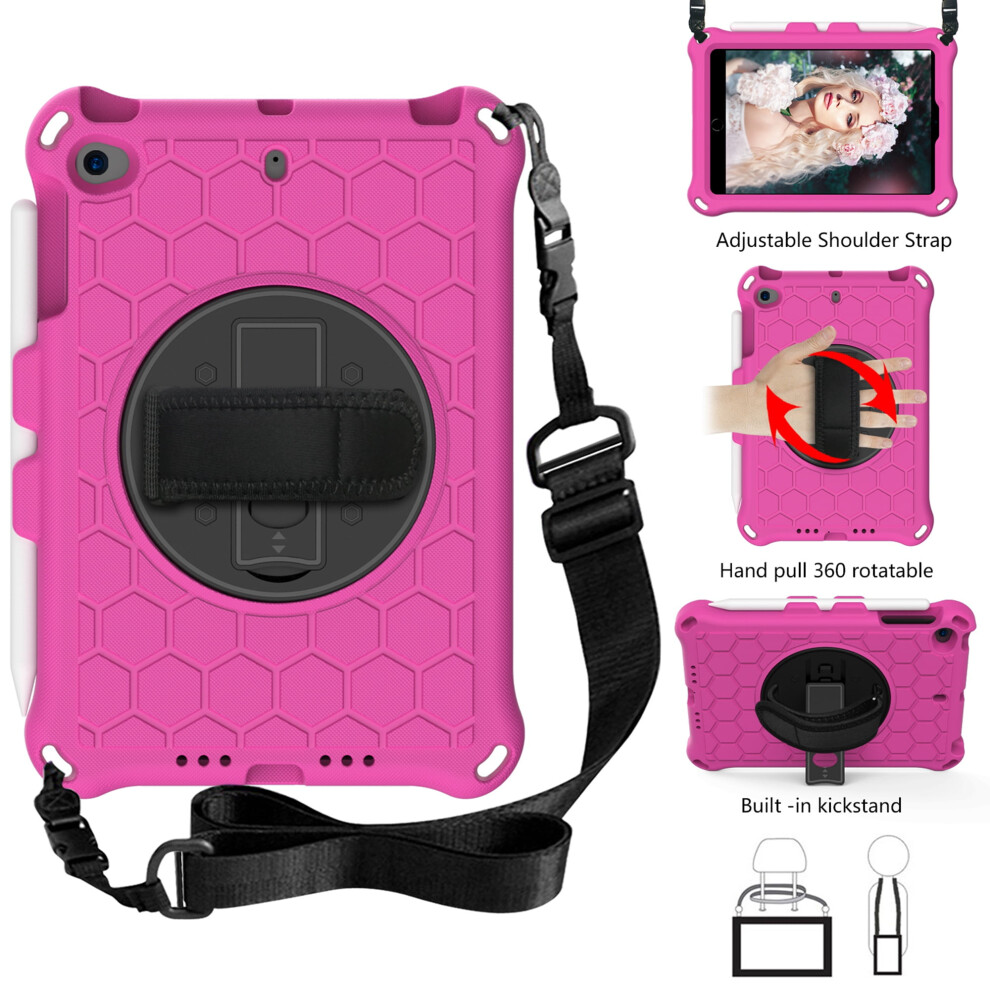 Compatible With Ipad Mini Case W/ Shoulder Strap, 360 Rotating Kickstand, Shockproof Silicone Cover For Ipad Mini 1-5 (7.9") Â Rose+ Black 9152228639478
