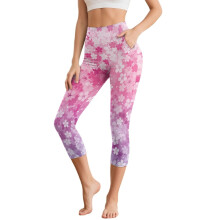 Cseresznyevirág mintás jóganadrág nőknek, sportos capri leggings, hasformáló jóga leggings zsebekkel, XL