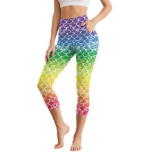 Halpikkely mintás jóga leggings nőknek, magas derekú jóga nadrág, sportos edző Capri leggings zsebekkel, XL