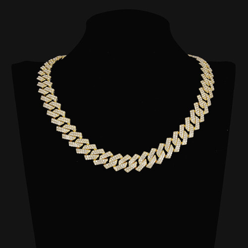 Cuban Link Necklace Gold Silver Plated with Diamonds 2