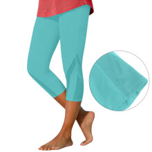 Women's Capri Leggings Sky Blue Mesh Design Knee-Length