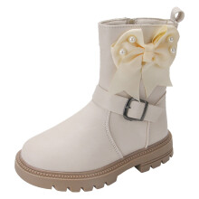 Girls Boots Children Thick Heeled Thick Soled Girls Mid Length Boots Fashionable Pearl Bow Children Short Boots for Toddler Kids Girls