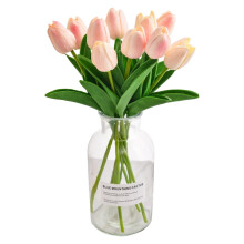Pink Tulips Fake Flowers with Vase 10 pcs 14 inch PU