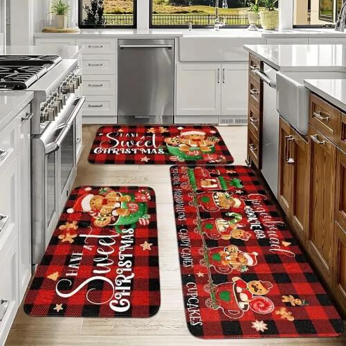 Christmas Tree Floor Mat Red Non-slip Kitchen Home Decor