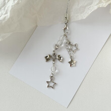 4.72-Inch Silver Star & Bow Phone Charm Strap – Elegant Detachable Mobile Pendant