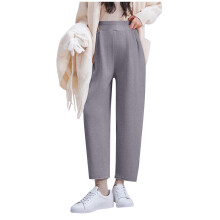 Women's Gray Trousers High-Rise Paperbag Waist Cropped