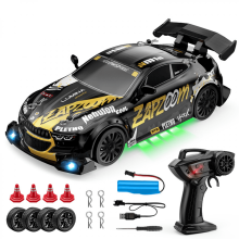 Coche de carreras RC - Coche de derrape teledirigido 4WD a escala 1/24 con luces y neumáticos intercambiables para niños de 3 años en adelante