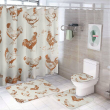 4-Pc Chicken Shower Set w/ Non-Slip Rug, Lid Cover & Bath Mat – Waterproof, Compatible with Standard Showers