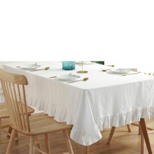 Rustic Solid Color Ruffled Cotton Linen Tablecloth - Vintage Flounce Simple Style Table Cover for Wedding - Party Decor Tabletop Indoor Outdoor