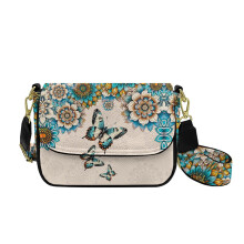 Boho-Schultertasche mit Mandala-Schmetterlingsmuster für Damen, kleine Umhängetasche, trendige Tasche mit verstellbarem, breitem Riemen für Arbeit