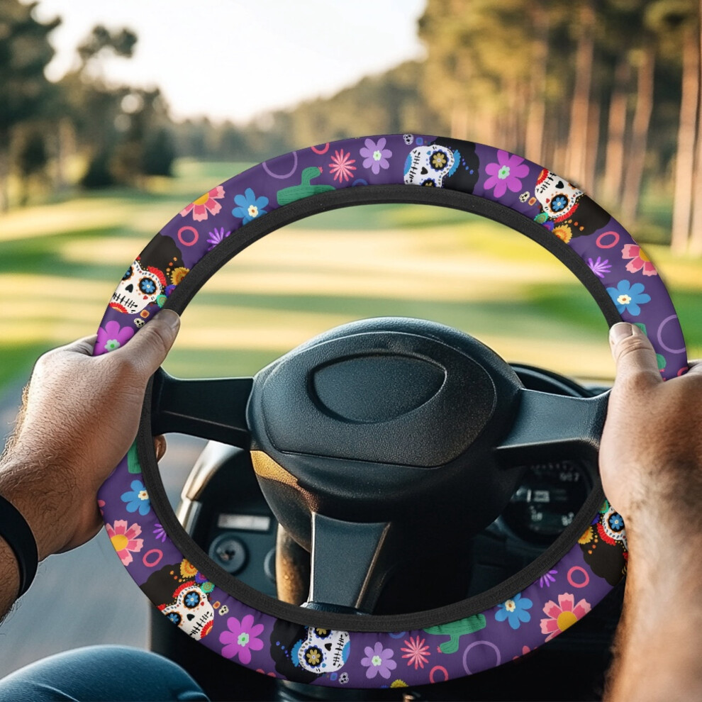 Skull & Flower Golf Cart Steering Wheel Cover Â Universal, Non-Slip, Stretchable, Compatible With Club Car & Most Golf Cars 9193271947417
